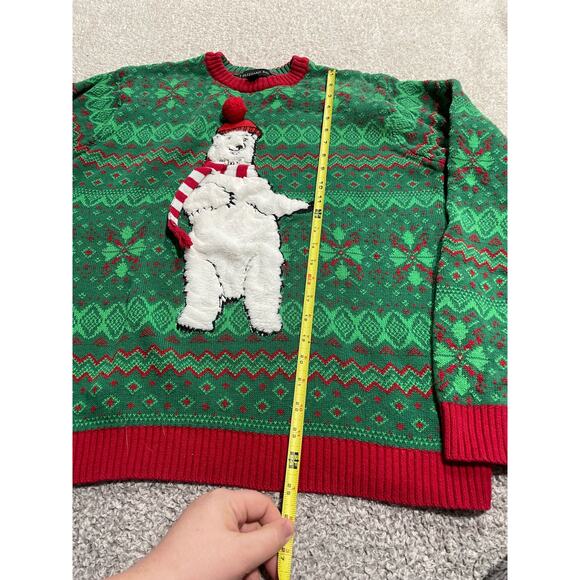 Blizzard Bay Funny Ugly Holiday Christmas Large Polar Bear Sweater Green - Picture 5 of 8